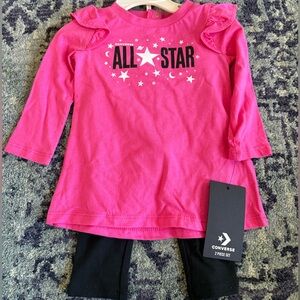 NEW WITH TAGS Converse Girl’s Size Medium Pink and Black 2 Piece Shirt Pant Set